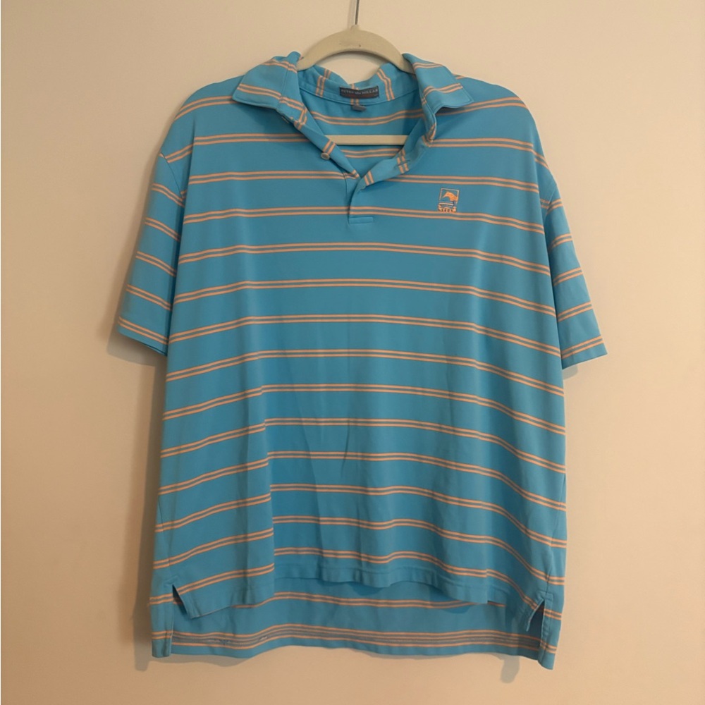 Peter Millar Aqua and Orange Striped Polo Shirt